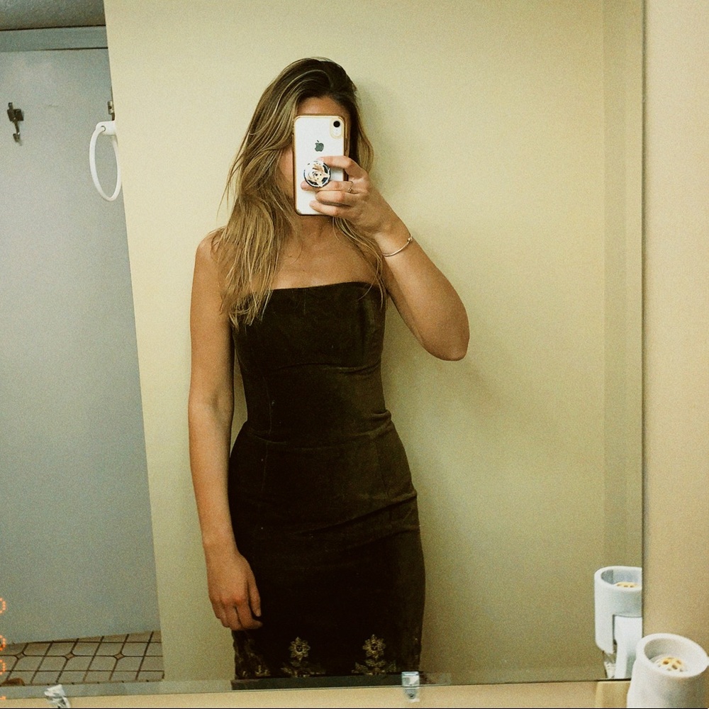 Shoshanna Strapless Green with Gold Accent Dress